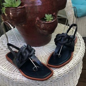 Nwob Lafayette 148 Navy Thong Chain Sandals 6.5